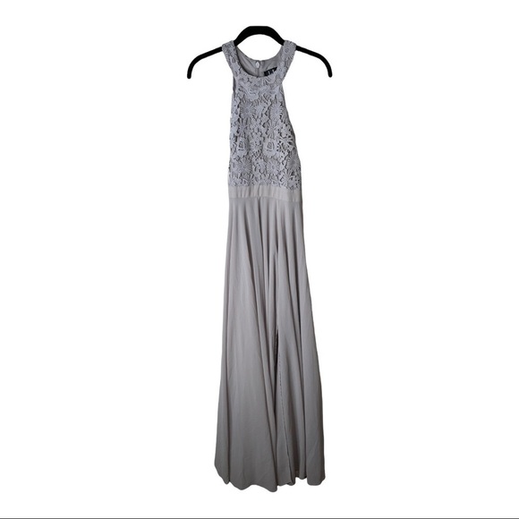 LULU'S Light Gray Picture Perfect Lace High Neck Maxi Dress Small Bridesmaid - Picture 7 of 10